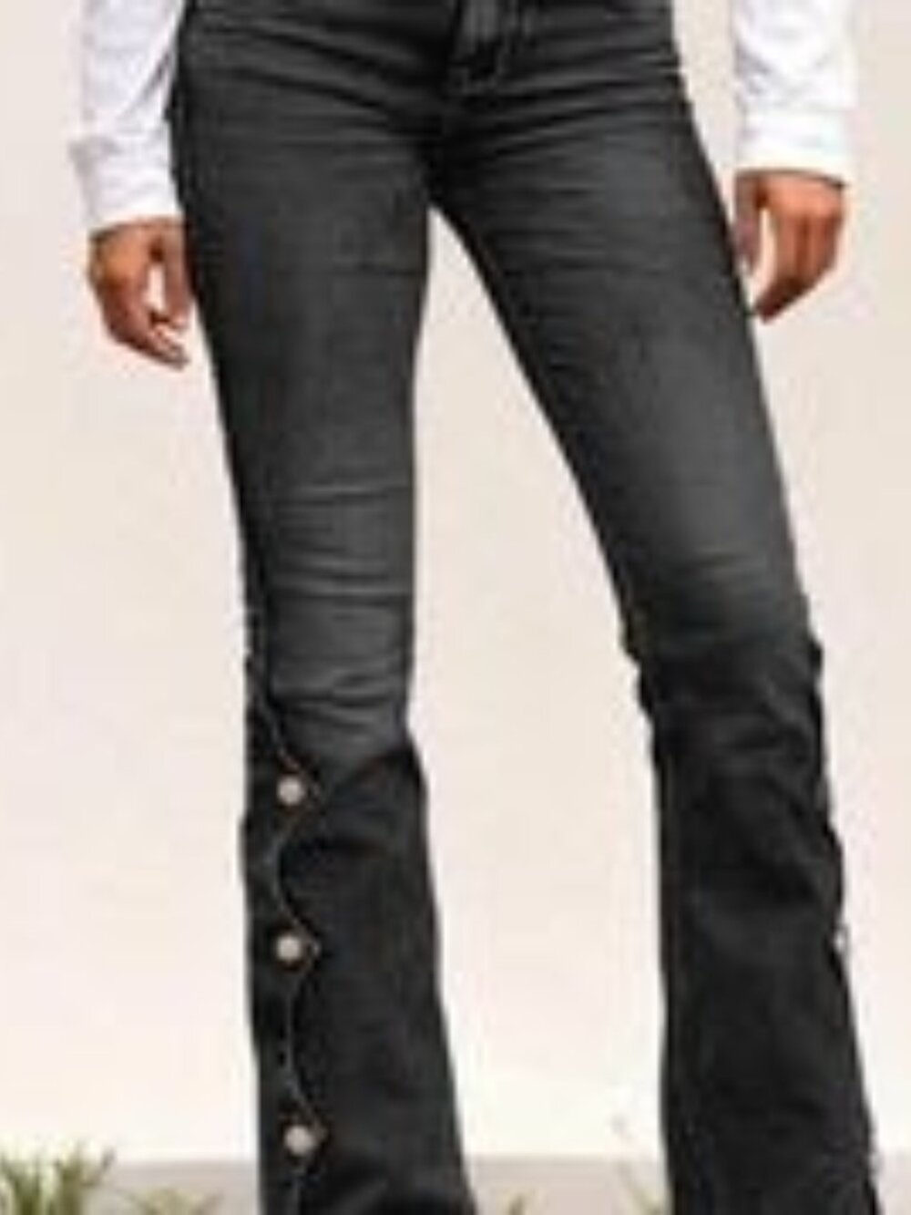 Women's Black Button-Accent Bootcut Jeans
